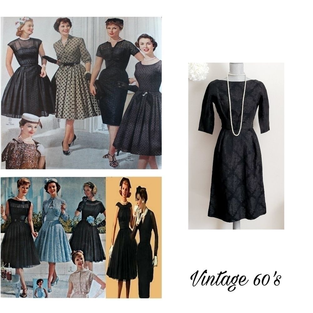 Vintage Handmade Boat Neck Black Dress from the 1950s - Small Size (Vintage)